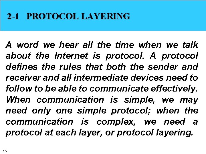 2 -1 PROTOCOL LAYERING A word we hear all the time when we talk