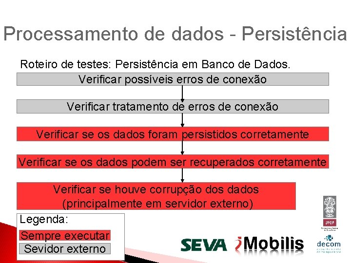 Processamento de dados - Persistência Roteiro de testes: Persistência em Banco de Dados. Verificar