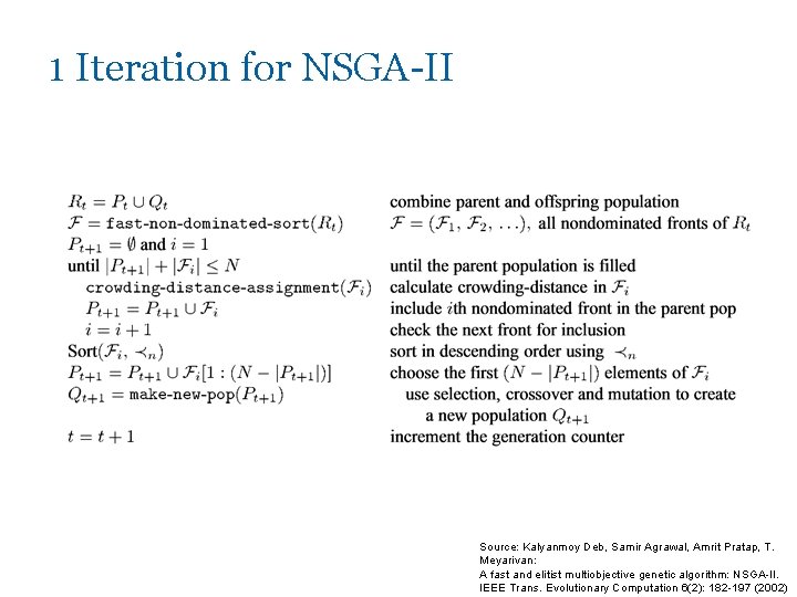 1 Iteration for NSGA-II Source: Kalyanmoy Deb, Samir Agrawal, Amrit Pratap, T. Meyarivan: A