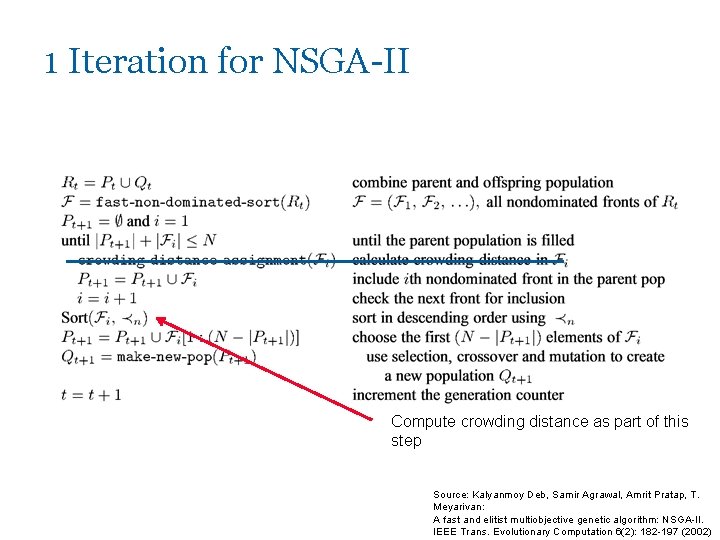 1 Iteration for NSGA-II Compute crowding distance as part of this step Source: Kalyanmoy