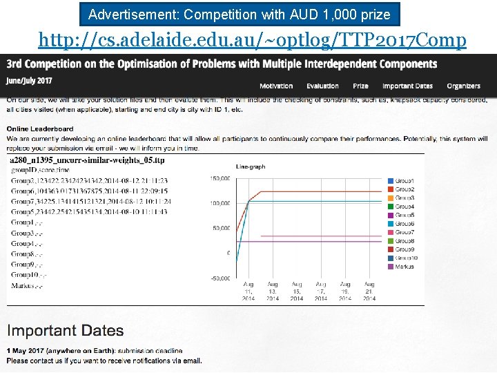 Advertisement: Competition with AUD 1, 000 prize http: //cs. adelaide. edu. au/~optlog/TTP 2017 Comp