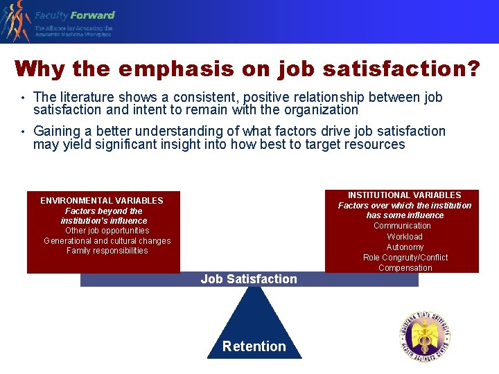 Why the emphasis on job satisfaction? • The literature shows a consistent, positive relationship