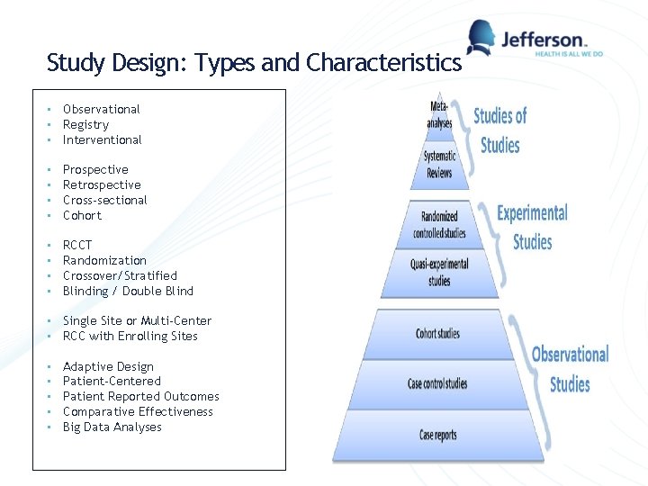 Study Design: Types and Characteristics • Observational • Registry • Interventional • • Prospective