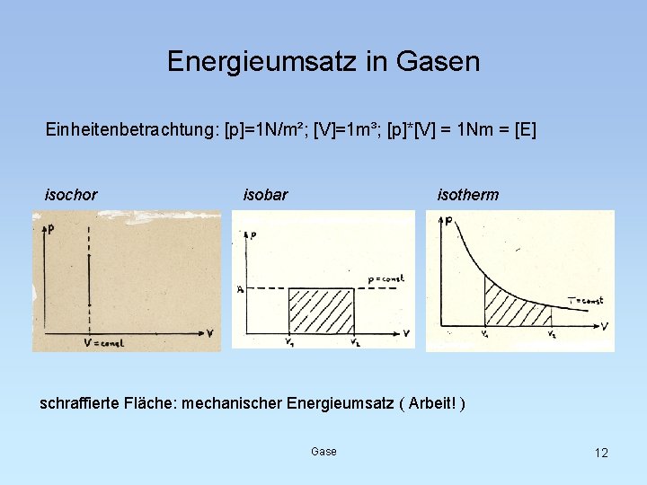 Energieumsatz in Gasen Einheitenbetrachtung: [p]=1 N/m²; [V]=1 m³; [p]*[V] = 1 Nm = [E]