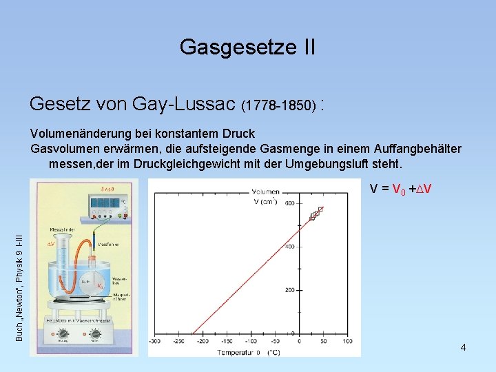 Gasgesetze II Gesetz von Gay-Lussac (1778 -1850) : Volumenänderung bei konstantem Druck Gasvolumen erwärmen,