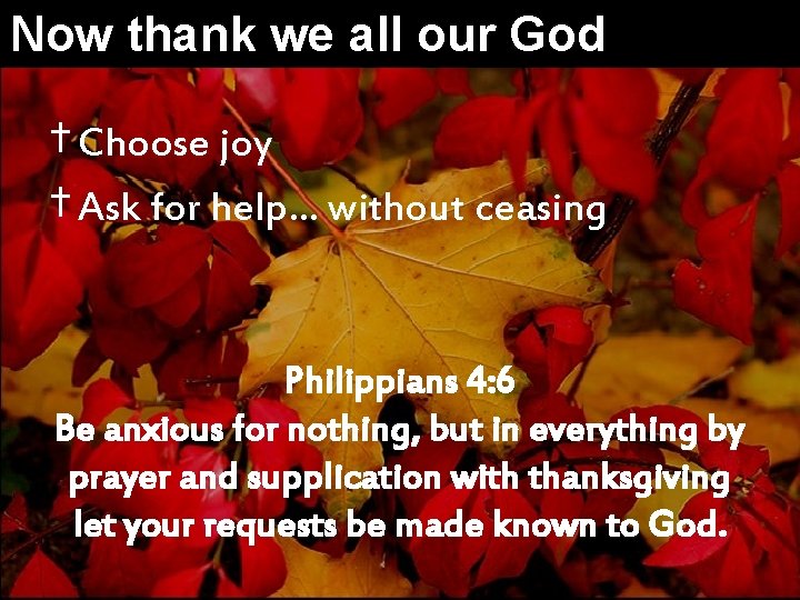 Now thank we all our God † Choose joy † Ask for help… without