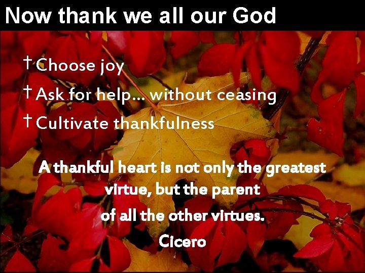 Now thank we all our God † Choose joy † Ask for help… without