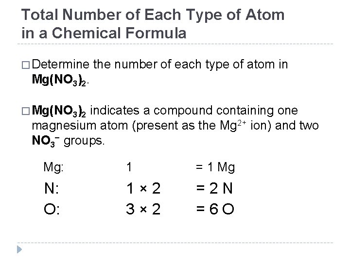 Total Number of Each Type of Atom in a Chemical Formula � Determine the
