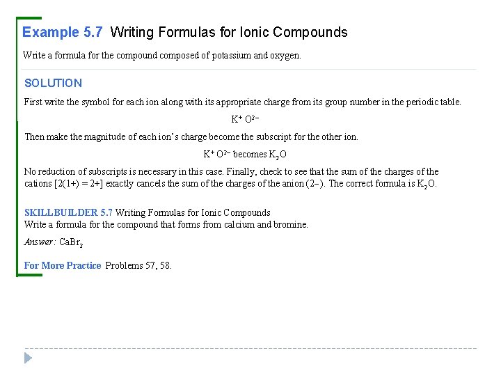 Example 5. 7 Writing Formulas for Ionic Compounds Write a formula for the compound
