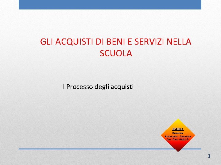 GLI ACQUISTI DI BENI E SERVIZI NELLA SCUOLA Il Processo degli acquisti EMERA Consulenze