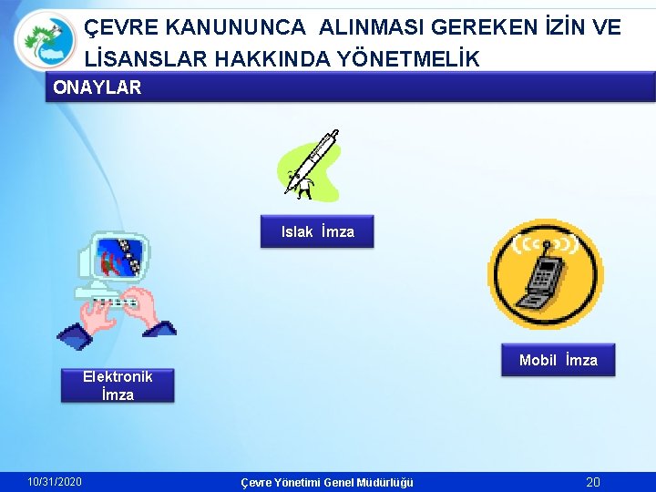 ÇEVRE KANUNUNCA ALINMASI GEREKEN İZİN VE LİSANSLAR HAKKINDA YÖNETMELİK ONAYLAR Islak İmza Mobil İmza