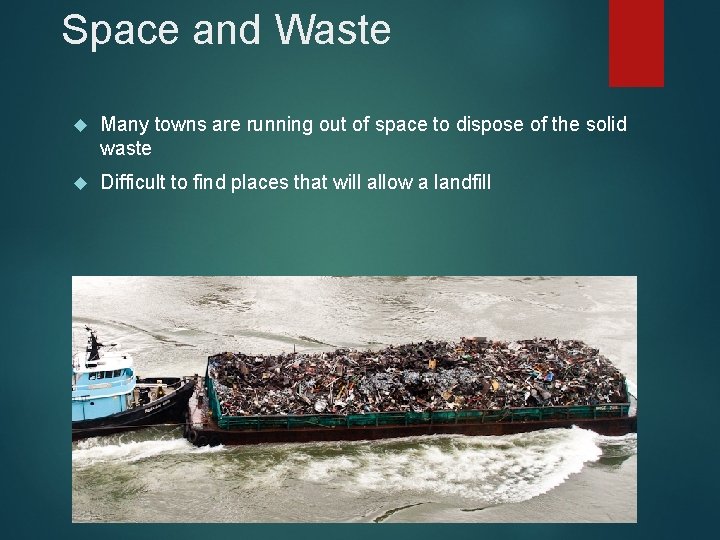 Space and Waste Many towns are running out of space to dispose of the