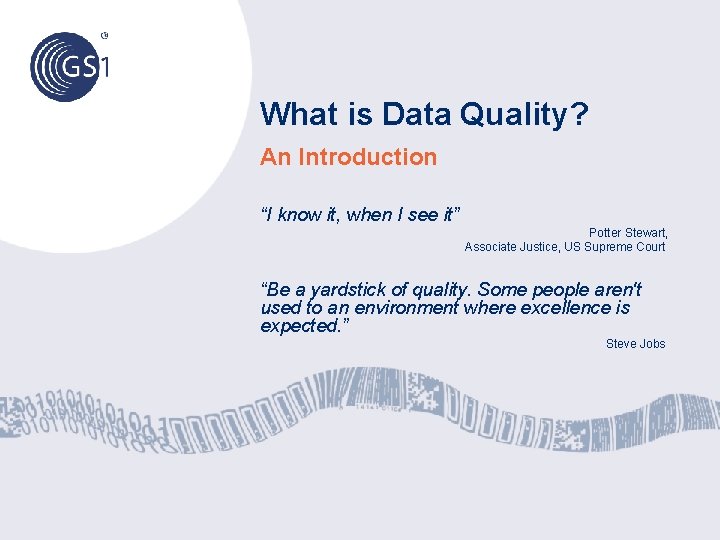 What is Data Quality? An Introduction “I know it, when I see it” Potter