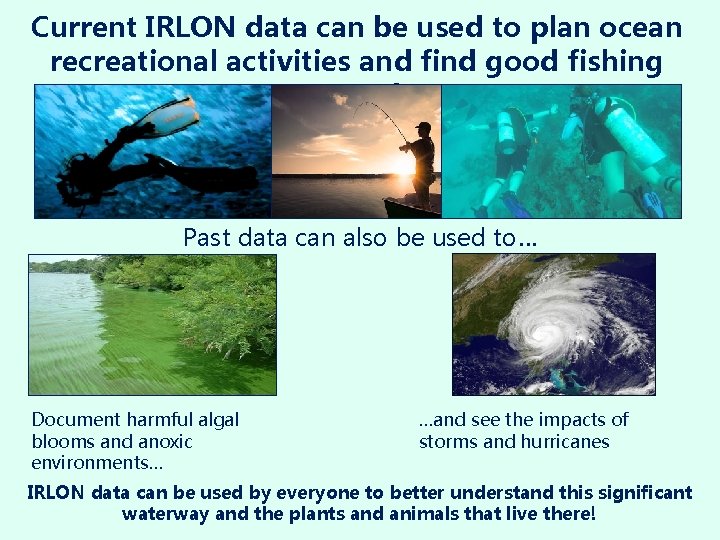 Current IRLON data can be used to plan ocean recreational activities and find good