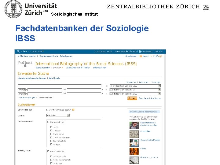 Soziologisches Institut Fachdatenbanken der Soziologie IBSS 