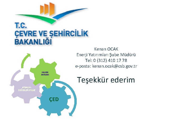 Kenan OCAK Enerji Yatırımları Şube Müdürü Tel: 0 (312) 410 17 78 e-posta: kenan.