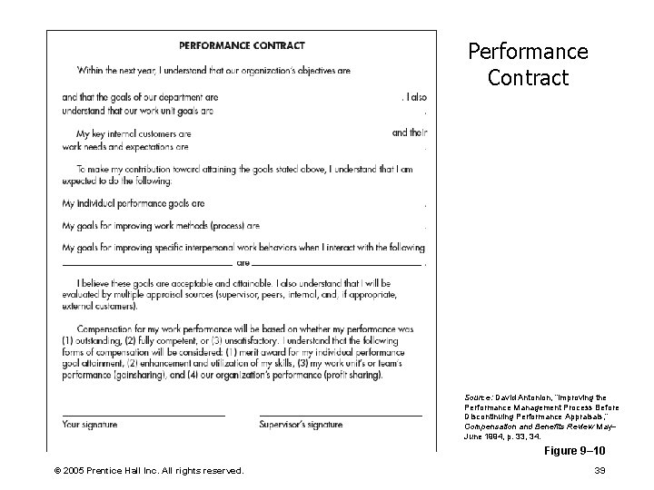 Performance Contract Source: David Antonion, “Improving the Performance Management Process Before Discontinuing Performance Appraisals,