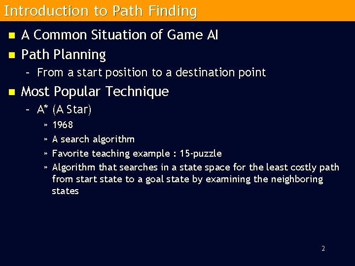 Game AI Path Finding 1 Introduction to Path