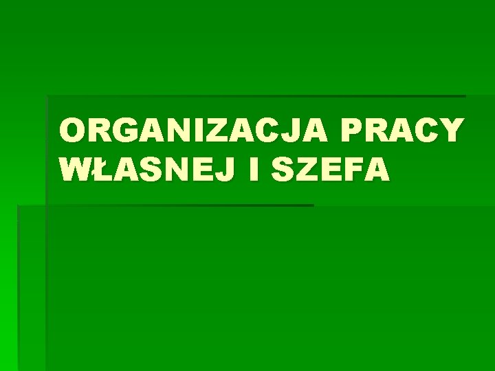 ORGANIZACJA PRACY WŁASNEJ I SZEFA 