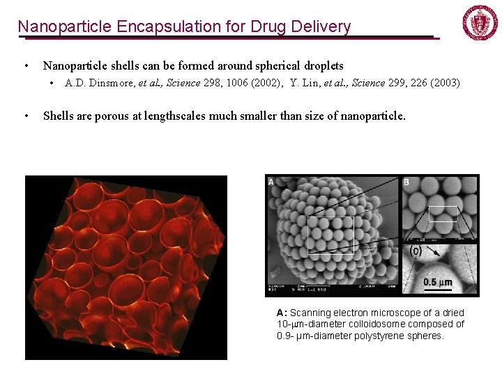 Nanoparticle Encapsulation for Drug Delivery • Nanoparticle shells can be formed around spherical droplets Nanoparticle Encapsulation for Drug Delivery • Nanoparticle shells can be formed around spherical droplets