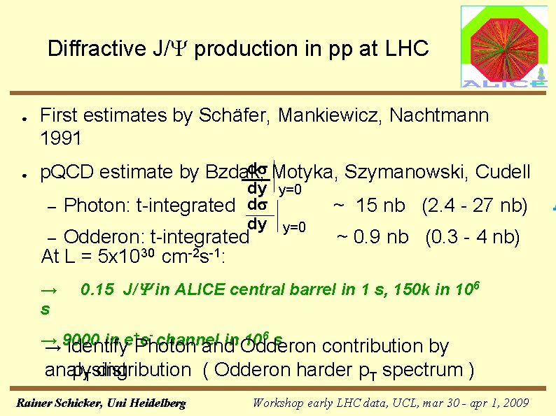 Diffractive J/Y production in pp at LHC ● ● First estimates by Schäfer, Mankiewicz,