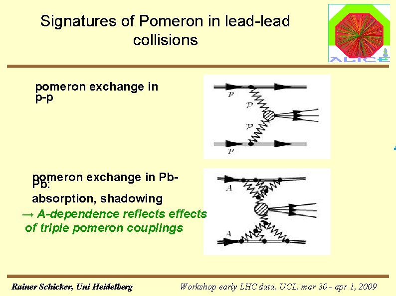 Signatures of Pomeron in lead-lead collisions pomeron exchange in p-p pomeron exchange in Pb.