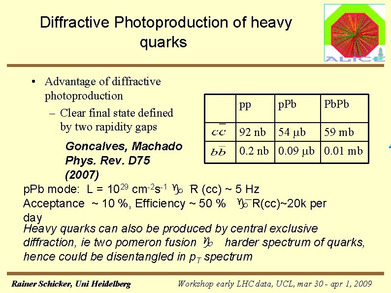 Diffractive Photoproduction of heavy quarks • Advantage of diffractive photoproduction – Clear final state