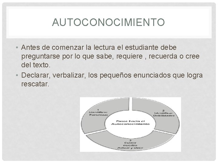 AUTOCONOCIMIENTO • Antes de comenzar la lectura el estudiante debe preguntarse por lo que