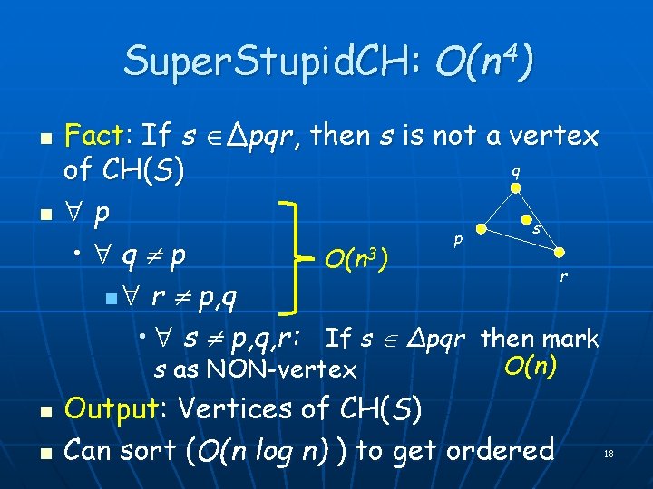 Super. Stupid. CH: O(n 4) n n Fact: If s ∆pqr, then s is