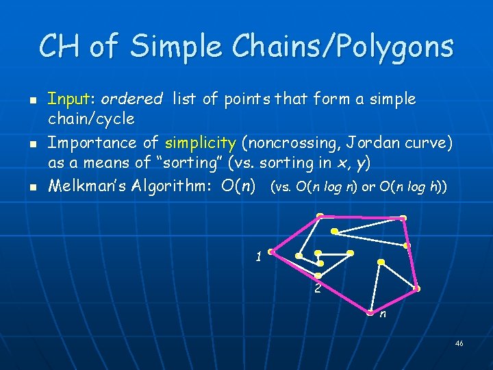 CH of Simple Chains/Polygons n n n Input: ordered list of points that form