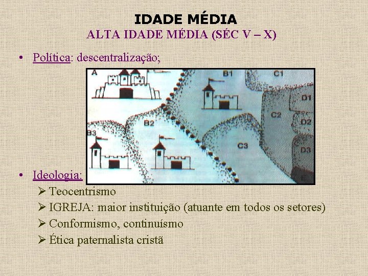 IDADE MÉDIA ALTA IDADE MÉDIA (SÉC V – X) • Política: descentralização; • Ideologia: