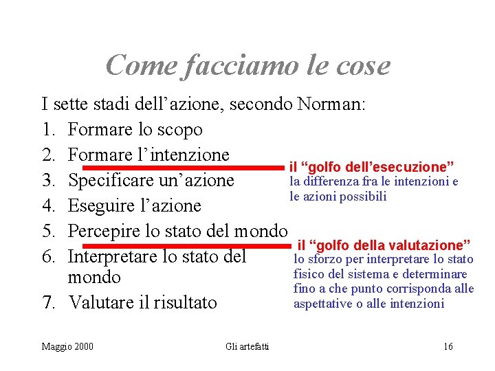 Come facciamo le cose I sette stadi dell’azione, secondo Norman: 1. Formare lo scopo