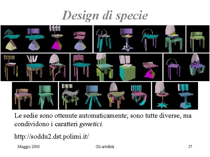 Design di specie Le sedie sono ottenute automaticamente; sono tutte diverse, ma condividono i