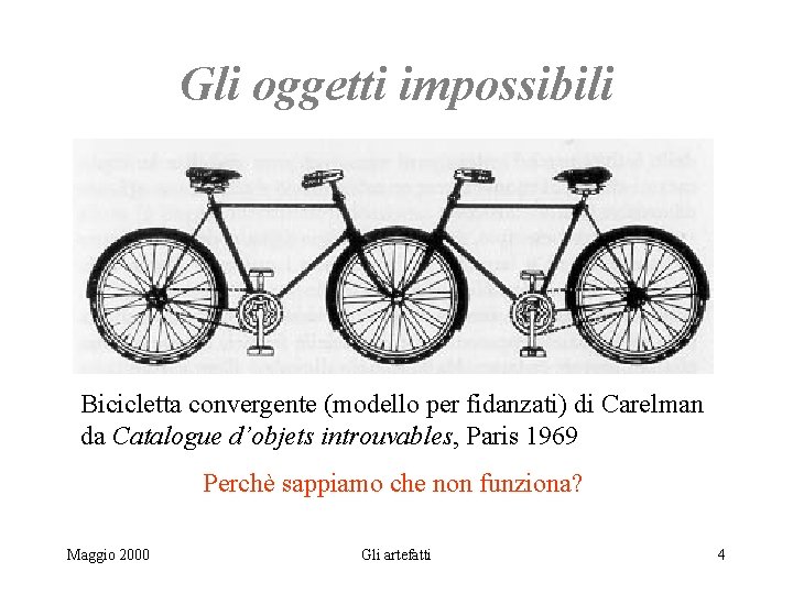 Gli oggetti impossibili Bicicletta convergente (modello per fidanzati) di Carelman da Catalogue d’objets introuvables,