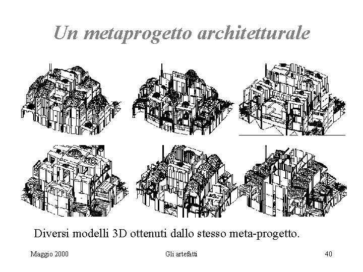 Un metaprogetto architetturale Diversi modelli 3 D ottenuti dallo stesso meta-progetto. Maggio 2000 Gli