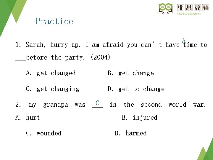 Contents 01 Language Points 02 Practice 03 Answers