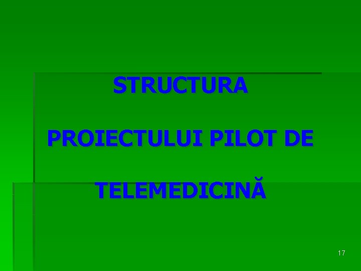 STRUCTURA PROIECTULUI PILOT DE TELEMEDICINĂ 17 