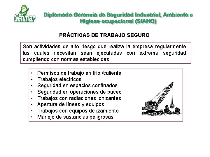 PRÁCTICAS DE TRABAJO SEGURO Son actividades de alto riesgo que realiza la empresa regularmente, PRÁCTICAS DE TRABAJO SEGURO Son actividades de alto riesgo que realiza la empresa regularmente,