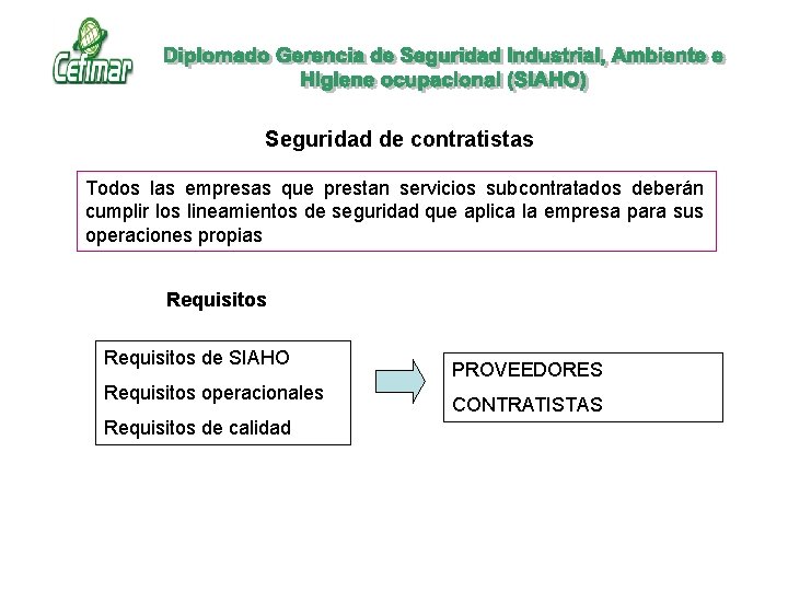 Seguridad de contratistas Todos las empresas que prestan servicios subcontratados deberán cumplir los lineamientos Seguridad de contratistas Todos las empresas que prestan servicios subcontratados deberán cumplir los lineamientos