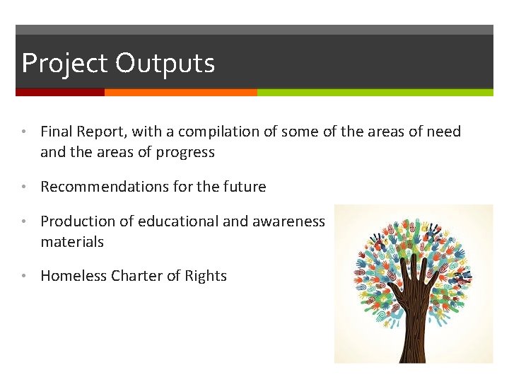 Project Outputs • Final Report, with a compilation of some of the areas of