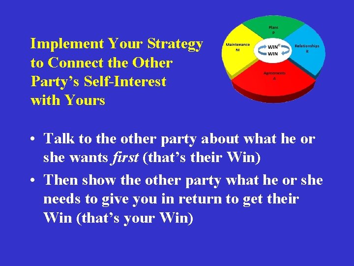 Implement Your Strategy to Connect the Other Party’s Self-Interest with Yours • Talk to