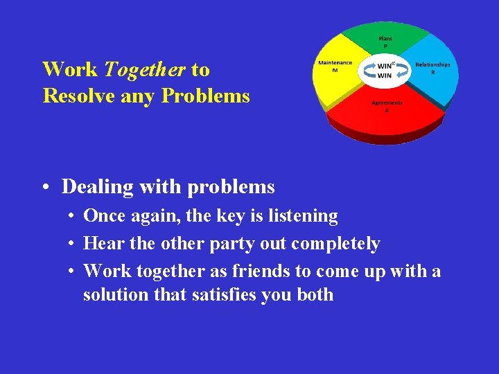 Work Together to Resolve any Problems • Dealing with problems • Once again, the