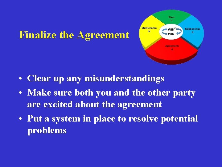 Finalize the Agreement • Clear up any misunderstandings • Make sure both you and