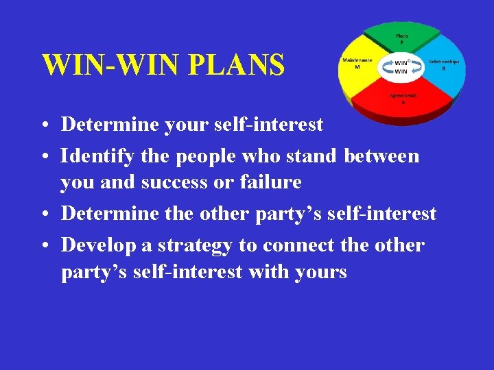 WIN-WIN PLANS • Determine your self-interest • Identify the people who stand between you