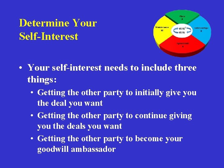 Determine Your Self-Interest • Your self-interest needs to include three things: • Getting the