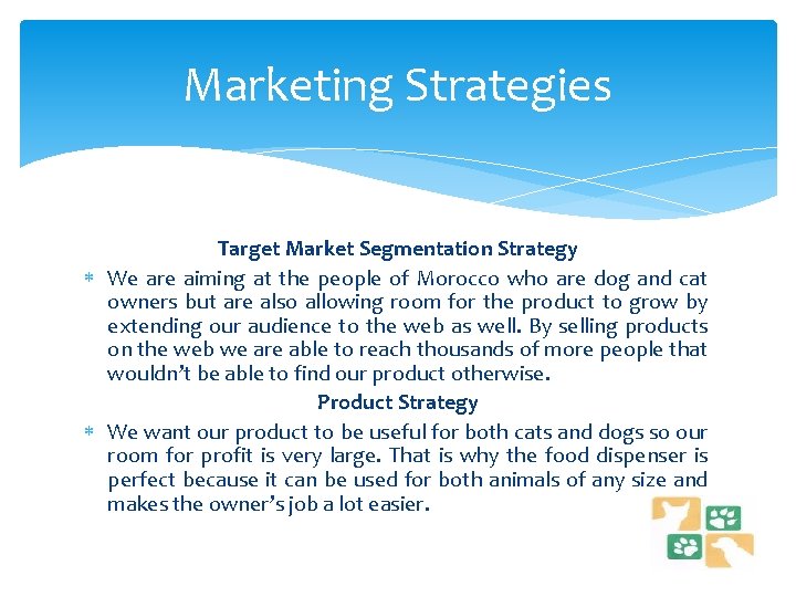 Marketing Strategies Target Market Segmentation Strategy We are aiming at the people of Morocco