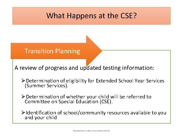 What Happens at the CSE? Transition Planning A review of progress and updated testing