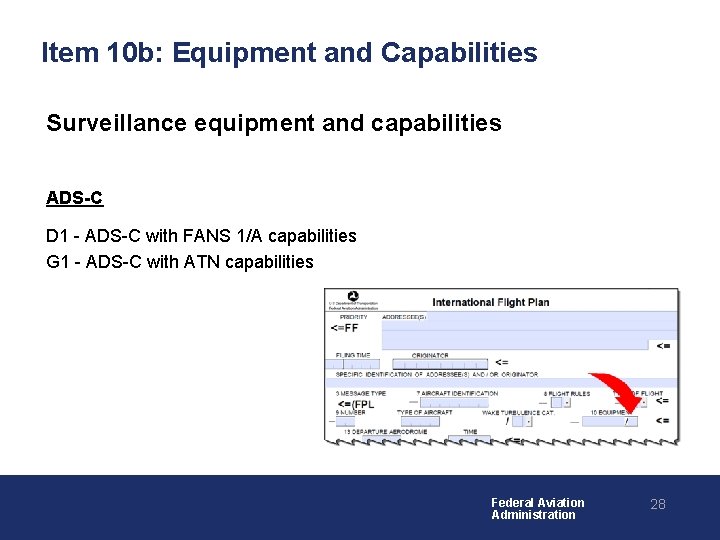 Item 10 b: Equipment and Capabilities Surveillance equipment and capabilities ADS-C D 1 - Item 10 b: Equipment and Capabilities Surveillance equipment and capabilities ADS-C D 1 -
