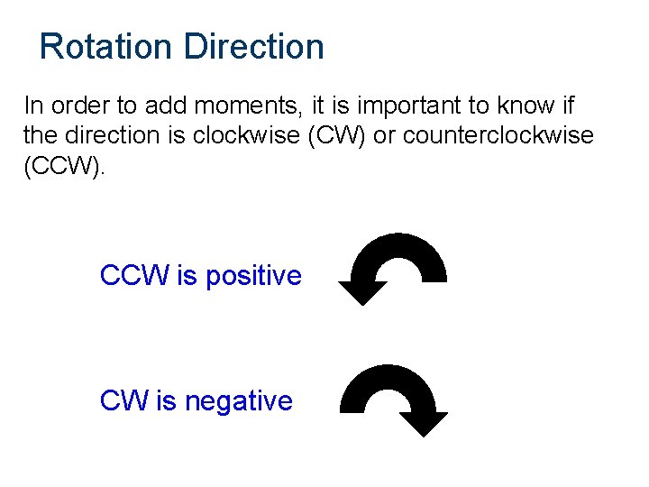 Rotation Direction In order to add moments, it is important to know if the