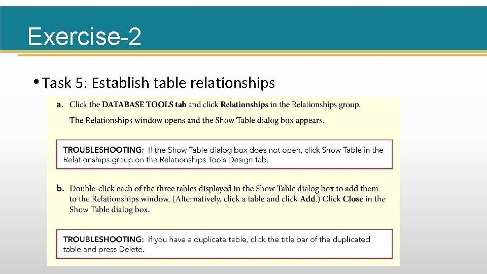 Exercise-2 • Task 5: Establish table relationships 